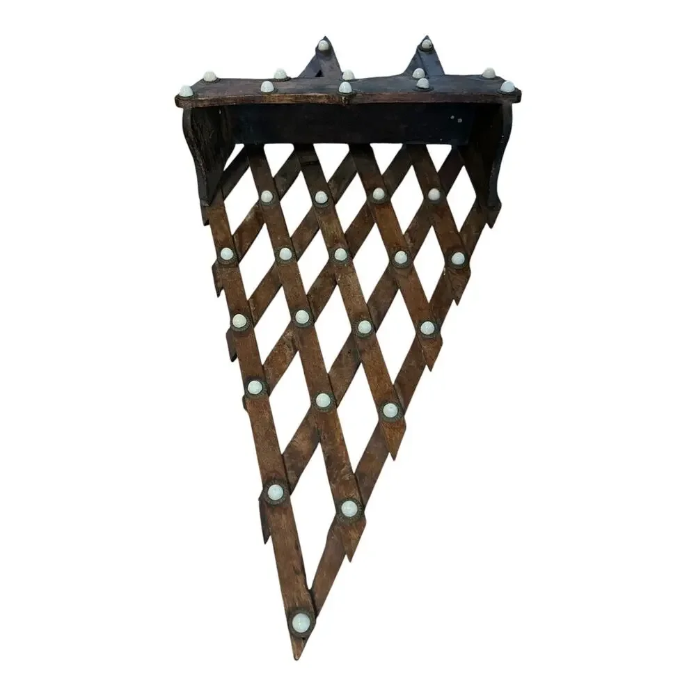 Antique Tramp Art Wall Pocket Wood Rack Victorian Shelf Letter Holder Lattice